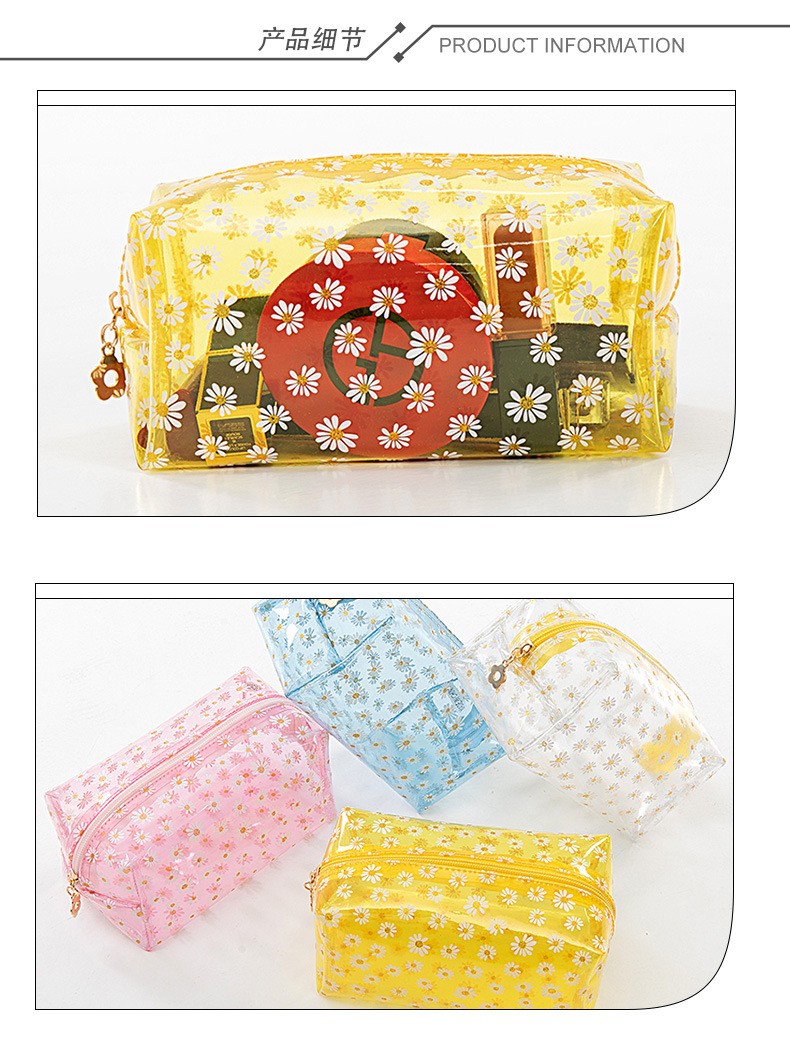 新款PVC小雏菊化妆包防水洗漱包定制女手拿包详情图3