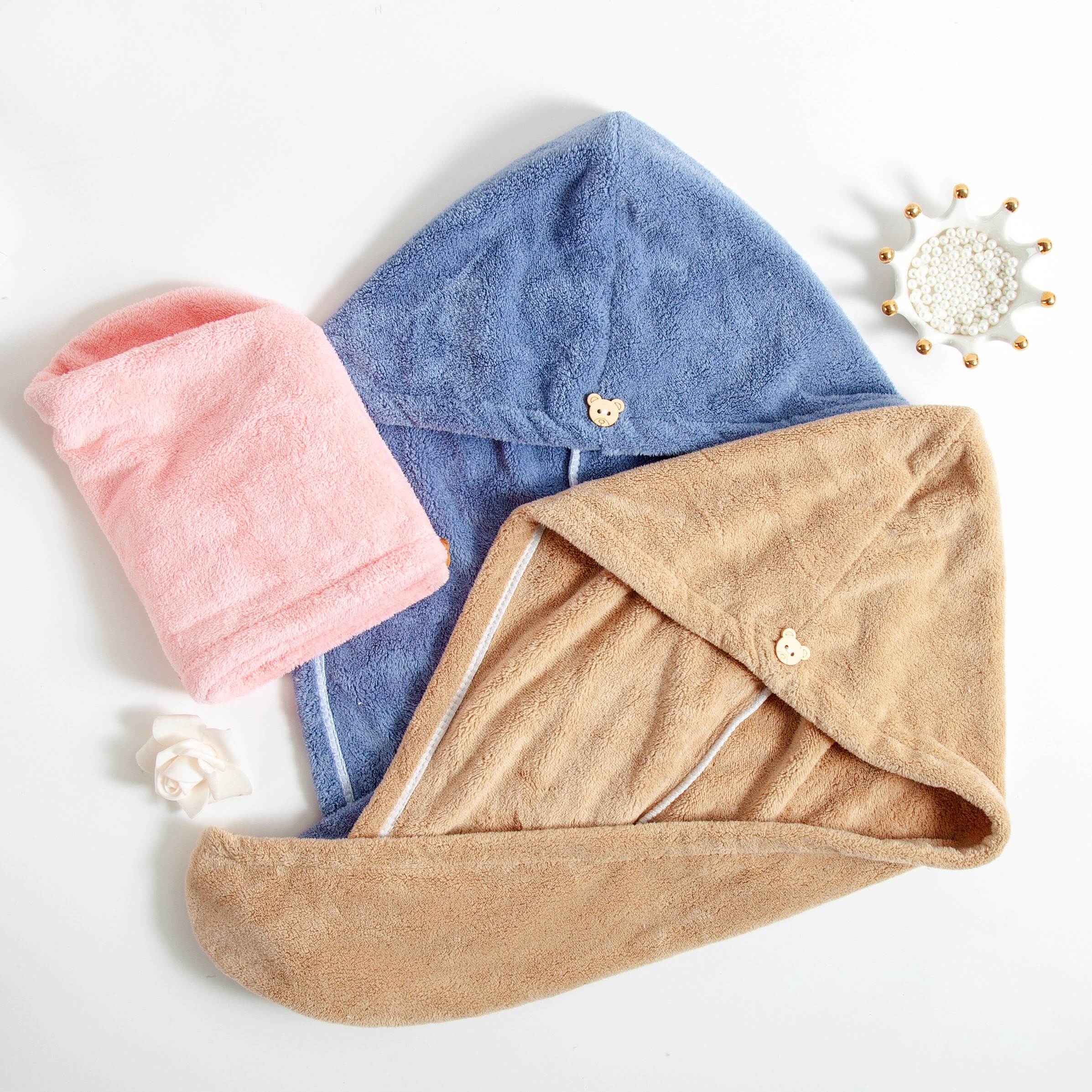 Coral fleece plain bear dry hair hat detail image 2