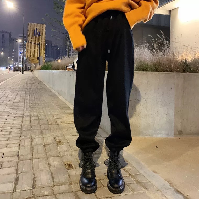 腰抽绳四色收口裤 黑