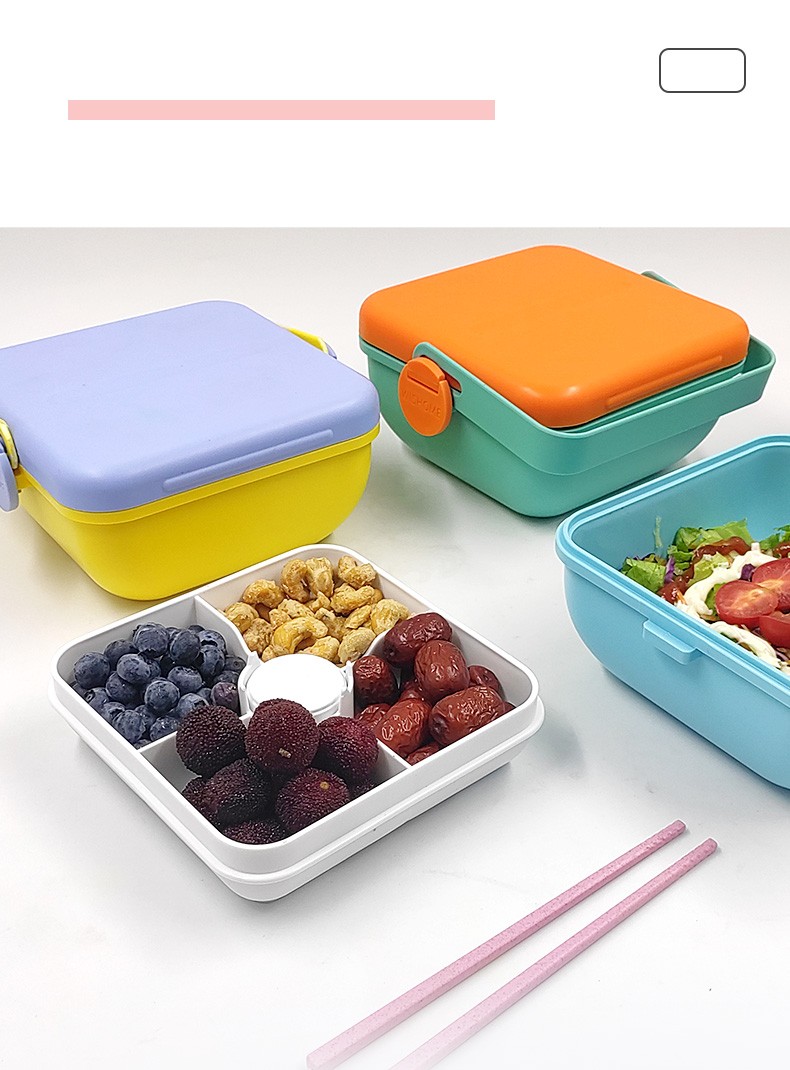 Best-selling portable creative salad bowl, four-compartment food storage box, headphones, lunch box, fashionable plate, hand-held customization detail image 8