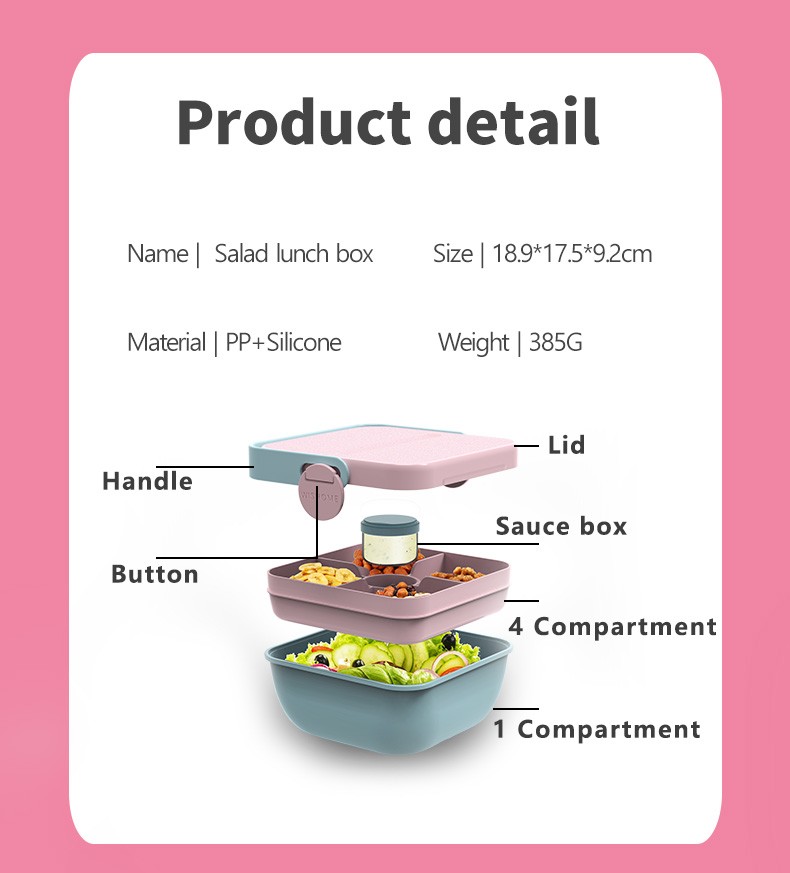 Best-selling portable creative salad bowl, four-compartment food storage box, headphones, lunch box, fashionable plate, hand-held customization detail image 4