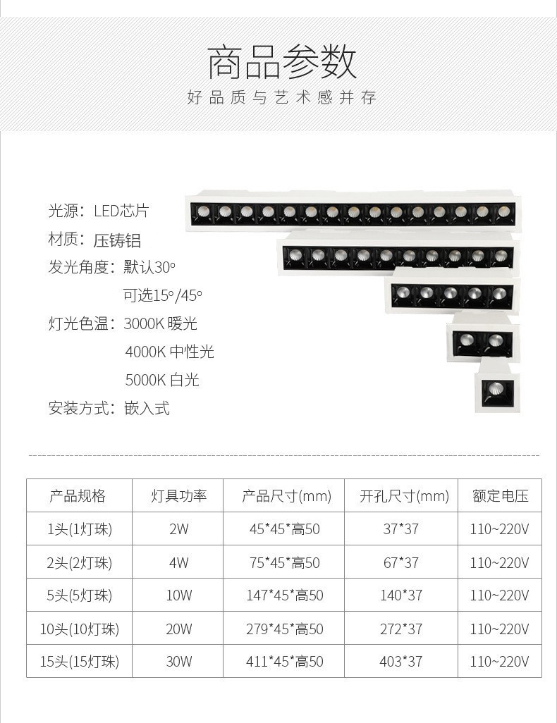 Embedded LED strip light, narrow-edge strip mini grille, wall-washing light, linear spotlight for living room without a main light pic 1