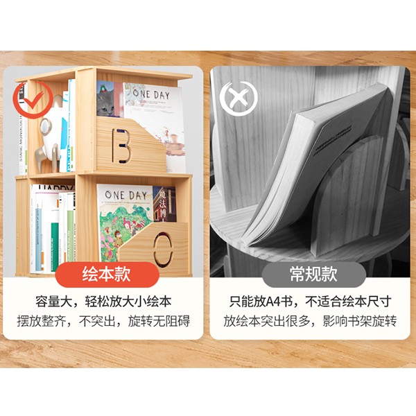 实木旋转书架360度书柜置物架简约落地创意家用小学生儿童绘本架      A778详情图5