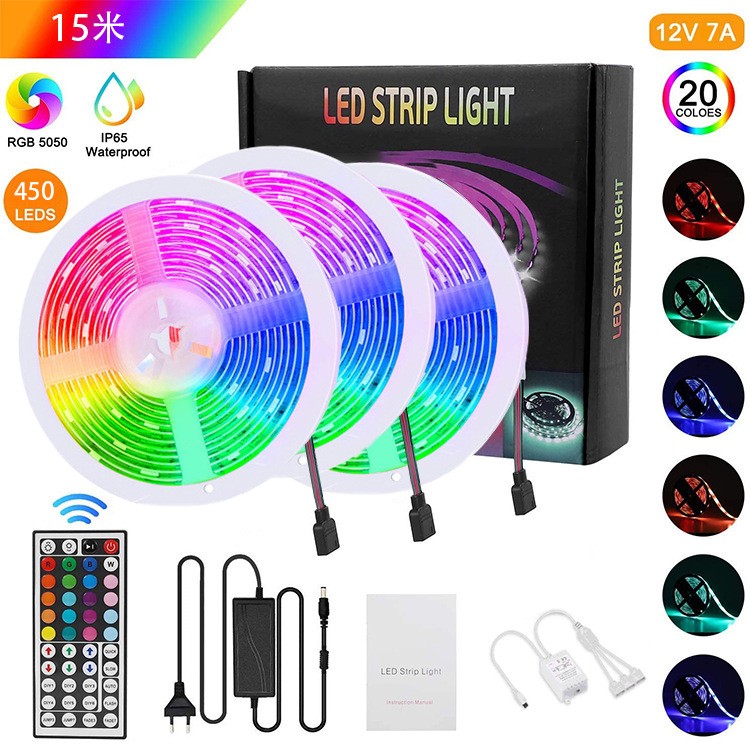 RGB7彩 led灯带跑马灯套装5050灯条12V 44键遥控装饰防水智能灯带详情3