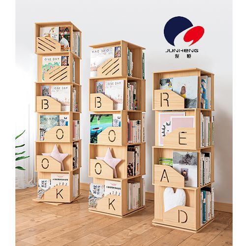 Solid wood rotating bookshelf, 360-degree bookcase, storage rack, simple floor-standing, creative home use, primary school and children's picture book rack A780 Application Scenario