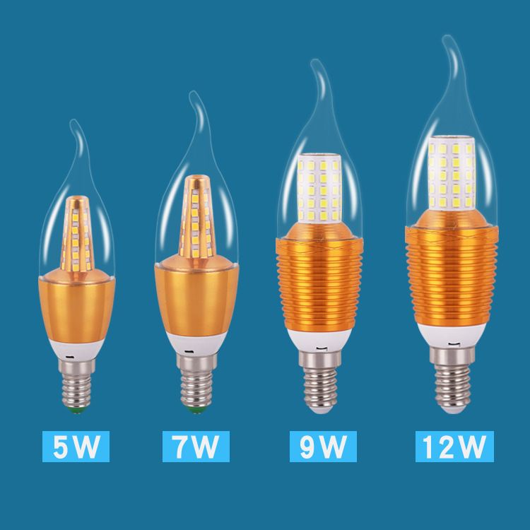 Yellow Light White Led Candle Bulb E14e27b22 Small Screw 5W7w9w12w Energy Saving Tail Light With Crystal Light Specification drawing