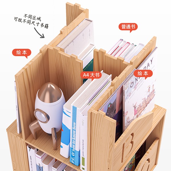 实木旋转书架360度书柜置物架简约落地创意家用小学生儿童绘本架      A778详情图6