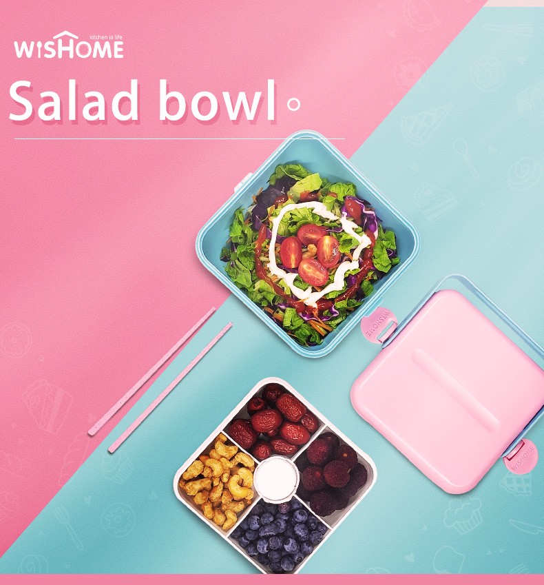 Best-selling portable creative salad bowl, four-compartment food storage box, headphones, lunch box, fashionable plate, hand-held customization detail image 1