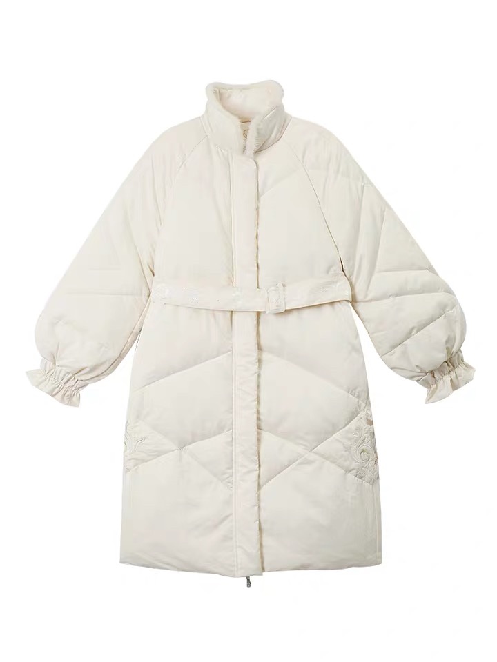 立领束腰90白鸭绒国风羽绒服图