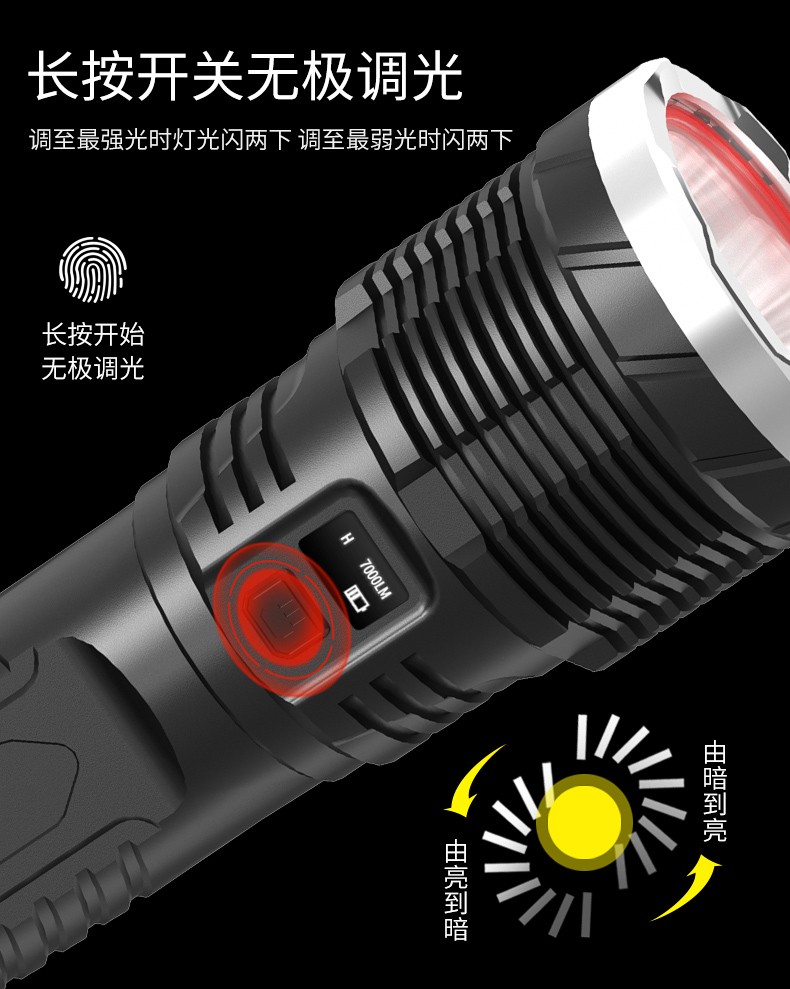 Ultra-bright and powerful flashlight, rechargeable long-range outdoor xenon lamp, high power, ultra-long battery life, 10,000 lumens detail image 7