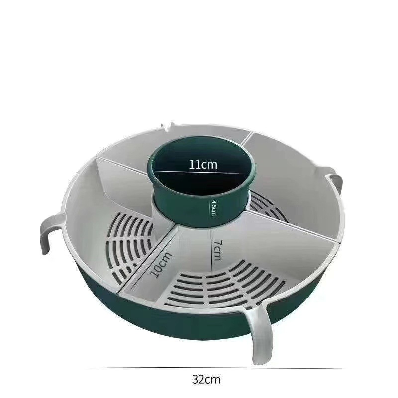 多功能分格火锅拼盘双层蔬菜沥水篮家用厨房洗蔬果旋转沥水盆装菜白底实物图