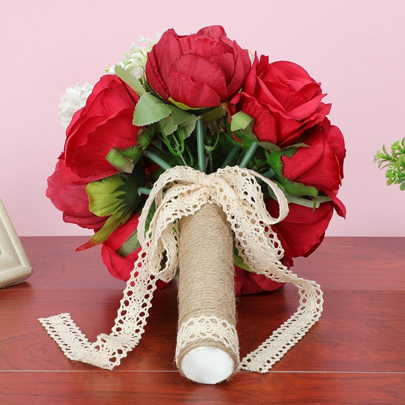 Chinese-style red bride's hand-held bouquet, simulated fresh wine, red velvet rose bouquet wedding photography Item Picture