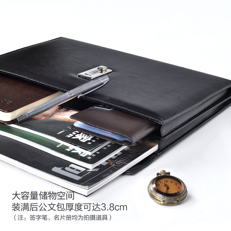 男士商务A4文件包资料夹办公用品皮质密码锁会议公文包简约文件袋细节图