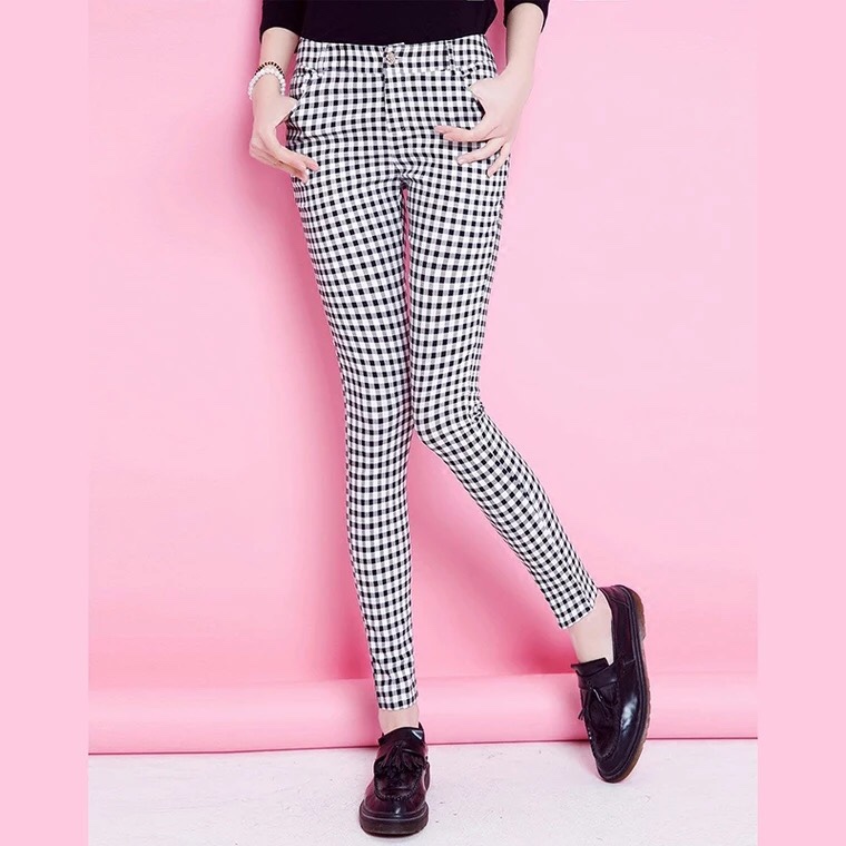 Black and white checkered tight women's trousers