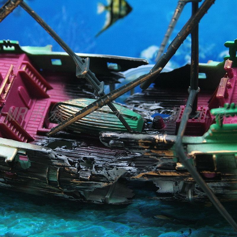 海马气动鱼缸装饰品水族箱造景套餐增氧玩具深海烂船沉船详情图2