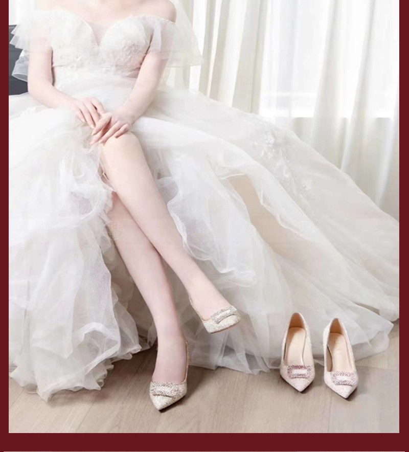水晶亮片婚鞋女2020年新款香槟色婚纱两穿新娘鞋晚礼服粉色高跟鞋详情图3
