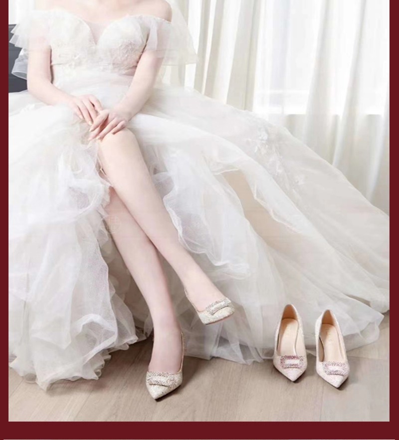 Crystal Sequin Wedding Shoes Women 2020 New Champagne Wedding Dress Two Bridal Shoes Evening Gown Pink Heels Specification drawing