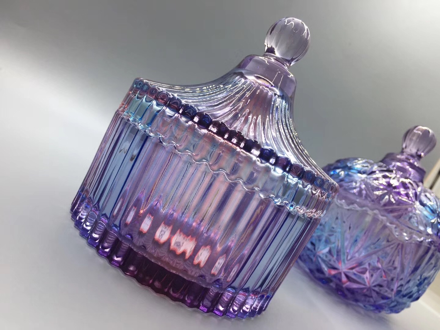 Blue Purple Colored Glass Striped Candy Jar Glass Sugar Jar Dry Fruit Jar Tea Jar Home Decoration undefined