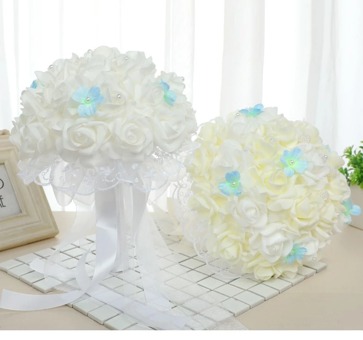 Cross-border European-style bride pe simulation foam hand-held bouquet, wedding bridesmaid handmade lace rose detail image 4