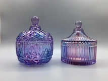 蓝紫琉璃色条纹糖果罐玻璃糖缸干果罐茶叶罐家居摆件