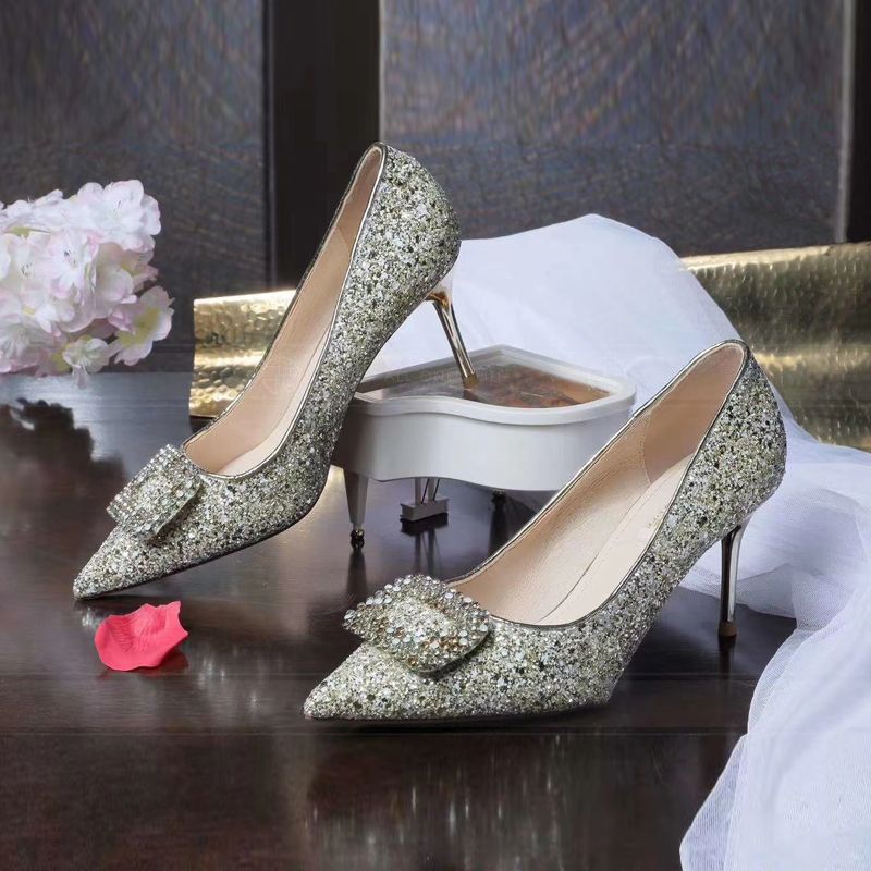 Crystal Sequin Wedding Shoes Women 2020 New Champagne Wedding Dress Two Bridal Shoes Evening Gown Pink Heels Application Scenario