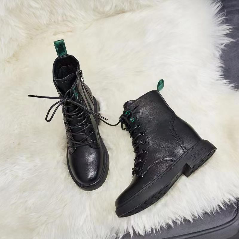 Martin Boots Women's Winter Plus Cashmere Leather Mid-Heel 2020 New Shoes Women's Cotton Shoes Round Head Thick Soled British Style Ankle Boots Women undefined