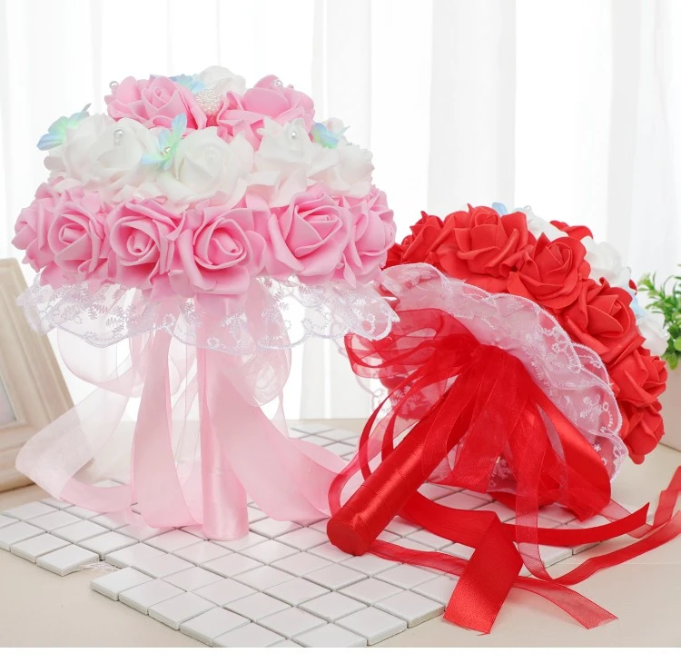 Cross-border European-style bride pe simulation foam hand-held bouquet, wedding bridesmaid handmade lace rose detail image 12