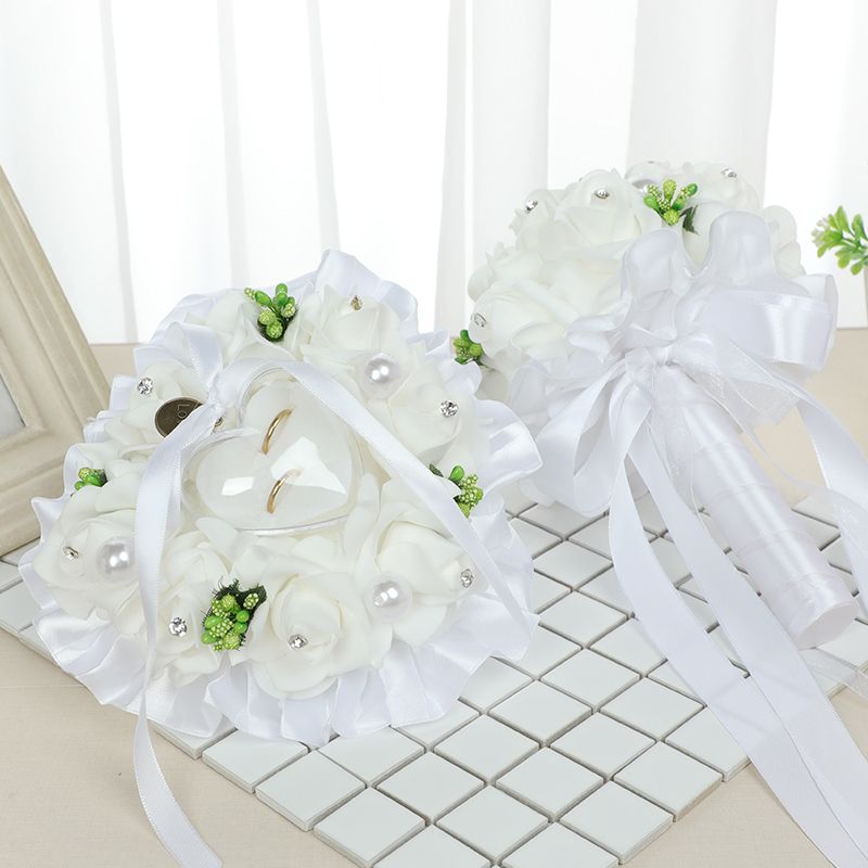 diy artificial pe foam rose ring pillow hand-held bouquet set for cross-border European and American brides' wedding Specification image