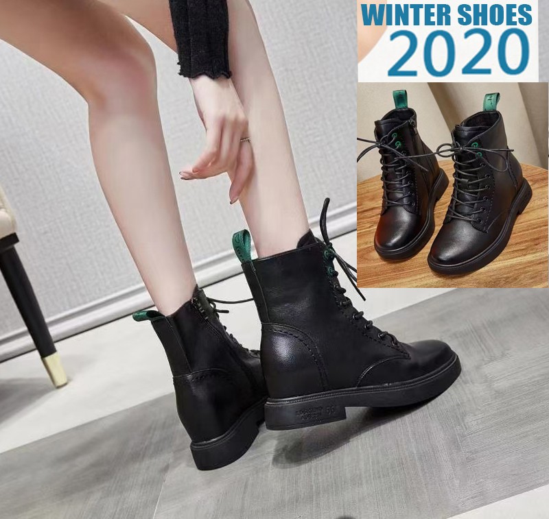 Martin Boots Women's Winter Plus Cashmere Leather Mid-Heel 2020 New Shoes Women's Cotton Shoes Round Head Thick Soled British Style Ankle Boots Women full figure