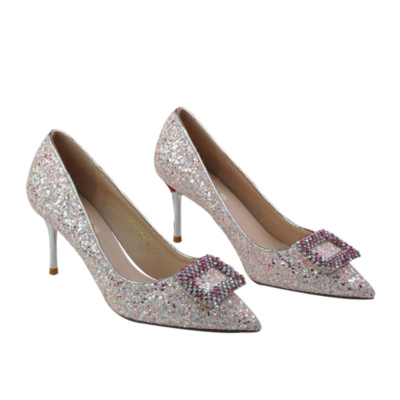 Crystal Sequin Wedding Shoes Women 2020 New Champagne Wedding Dress Two Bridal Shoes Evening Gown Pink Heels undefined