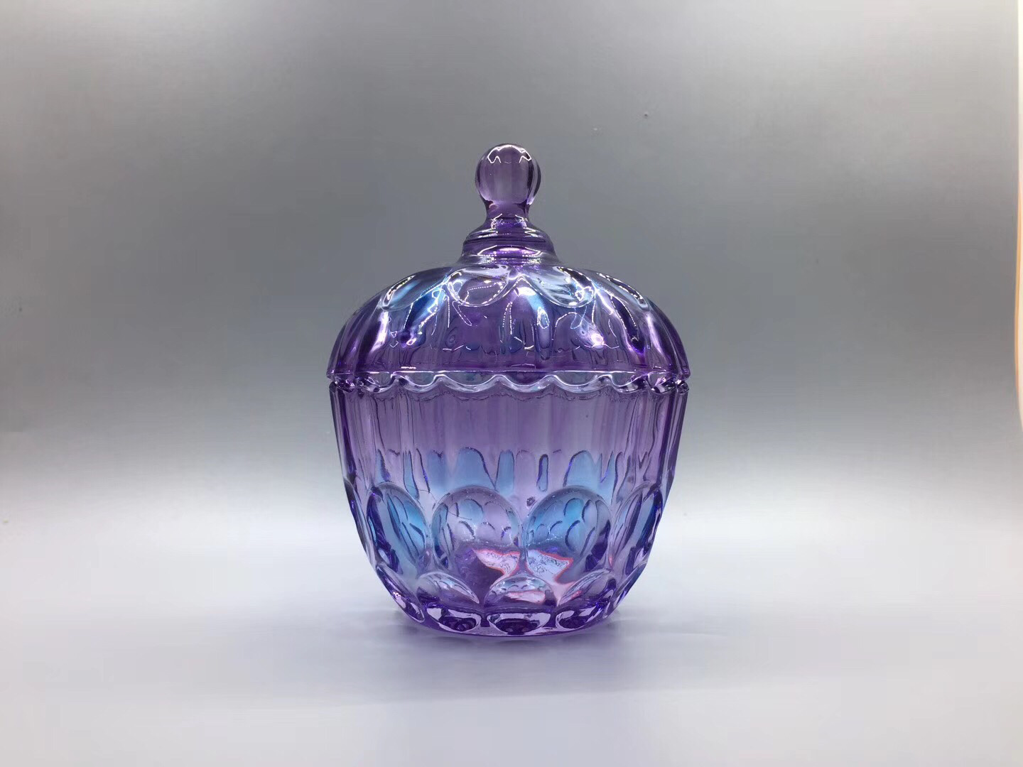 Blue Purple Colored Glass Striped Candy Jar Glass Sugar Jar Dry Fruit Jar Tea Jar Home Decoration details Picture