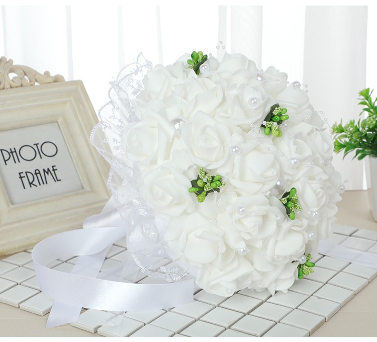 diy artificial pe foam rose ring pillow hand-held bouquet set for cross-border European and American brides' wedding detail image 7