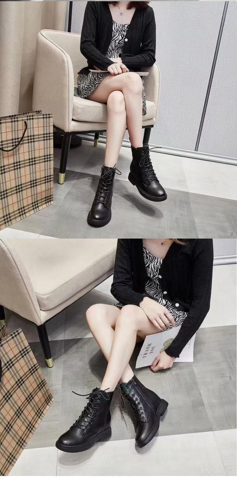 Martin Boots Women's Winter Plus Cashmere Leather Mid-Heel 2020 New Shoes Women's Cotton Shoes Round Head Thick Soled British Style Ankle Boots Women undefined