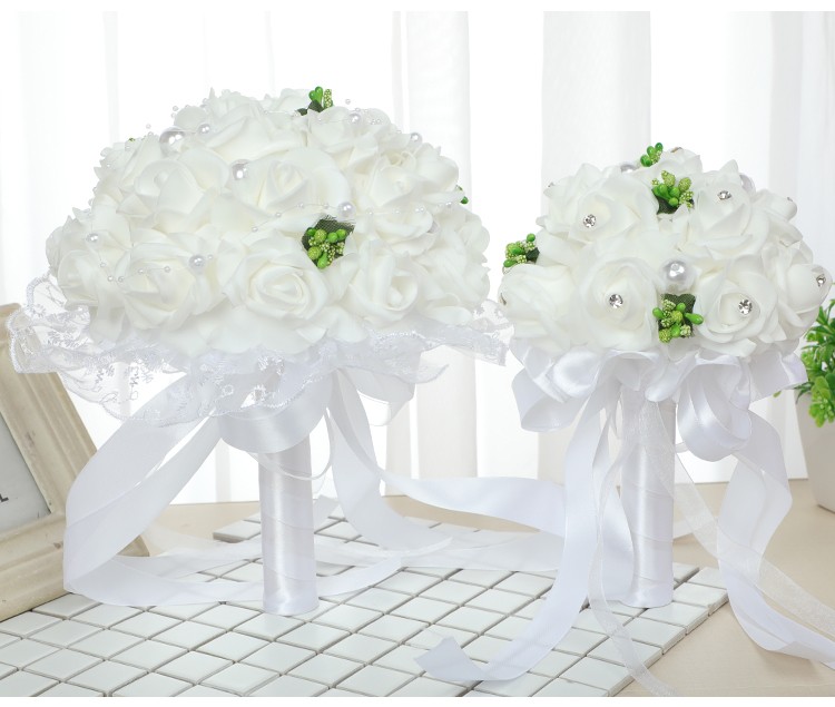 diy artificial pe foam rose ring pillow hand-held bouquet set for cross-border European and American brides' wedding detail image 5