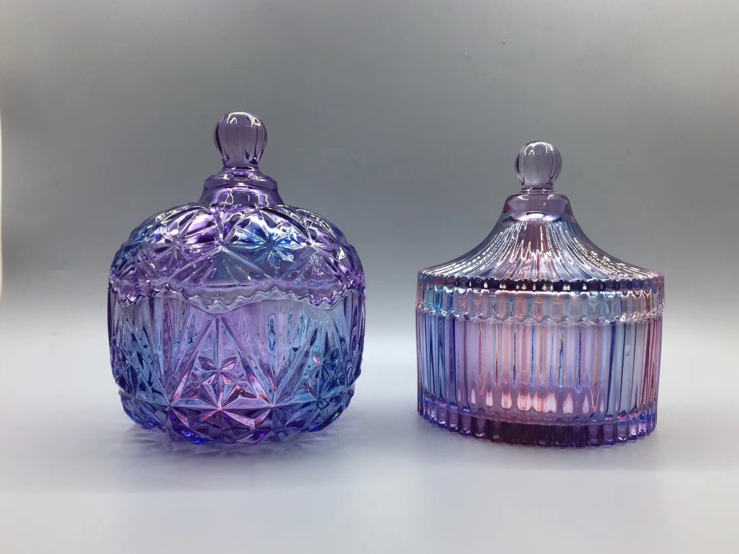 Blue Purple Colored Glass Striped Candy Jar Glass Sugar Jar Dry Fruit Jar Tea Jar Home Decoration Item Picture