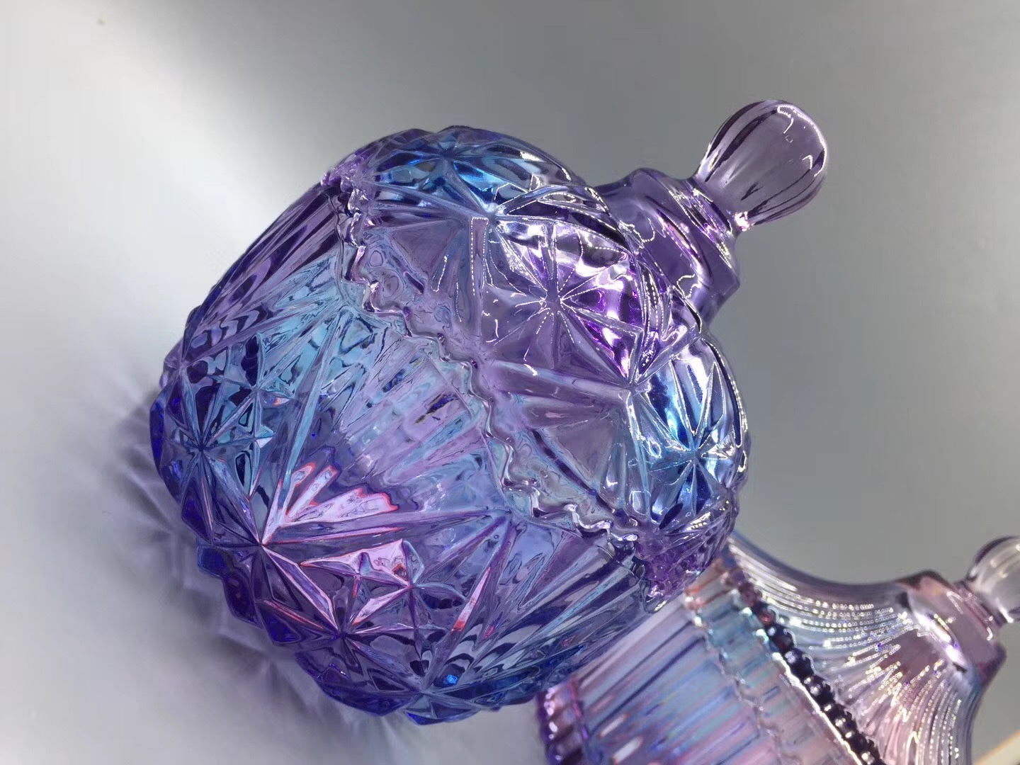Blue Purple Colored Glass Striped Candy Jar Glass Sugar Jar Dry Fruit Jar Tea Jar Home Decoration undefined