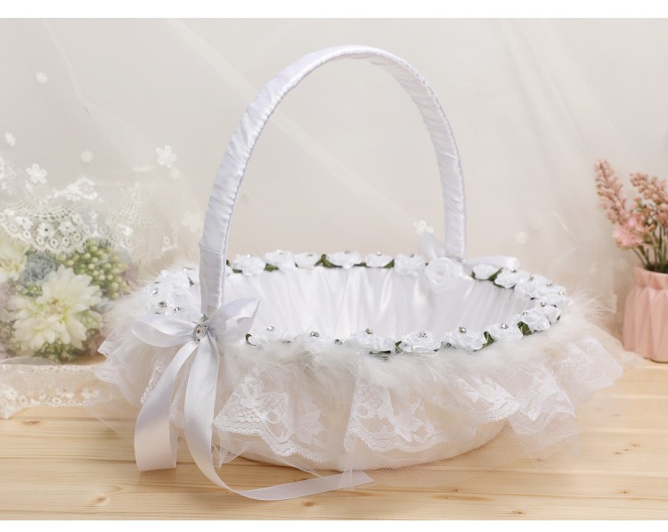 婚庆花篮 蕾丝吊钻结婚手提篮子创意婚礼新娘手提篮子详情图9