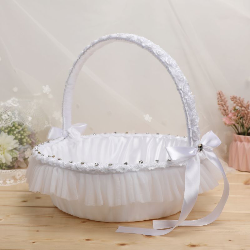 婚庆花篮 蕾丝吊钻结婚手提篮子创意婚礼新娘手提篮子产品图