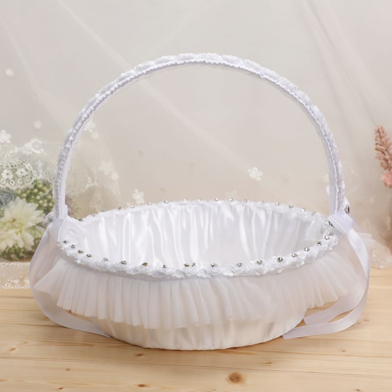 婚庆花篮 蕾丝吊钻结婚手提篮子创意婚礼新娘手提篮子图