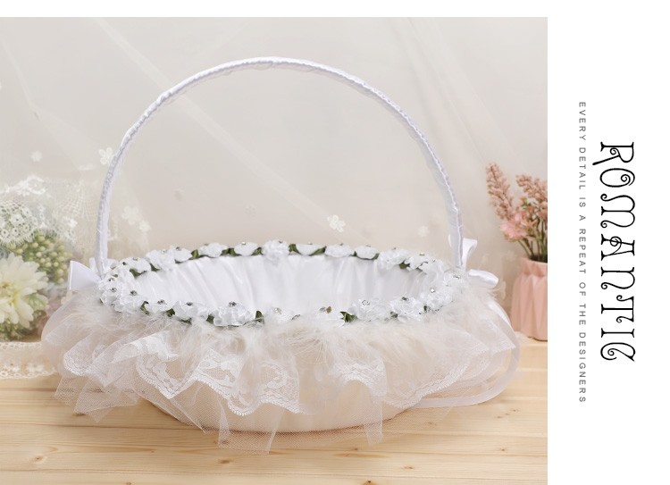 婚庆花篮 蕾丝吊钻结婚手提篮子创意婚礼新娘手提篮子详情图7