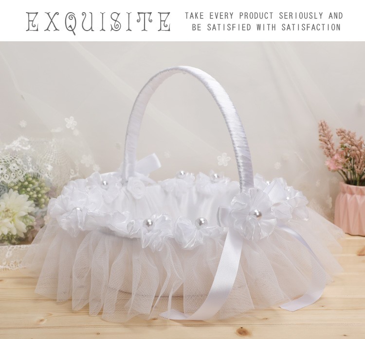 Western-style bamboo woven large flower baskets, Chinese wedding props, flower girls, bridesmaids scattering flowers, lace trim baskets, wedding supplies detail image 7