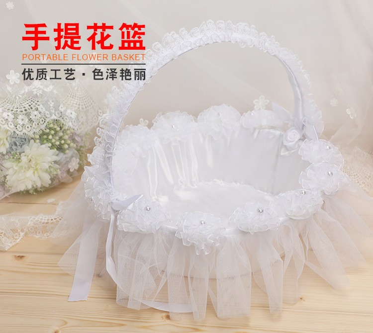 Western-style bamboo woven large flower baskets, Chinese wedding props, flower girls, bridesmaids scattering flowers, lace trim baskets, wedding supplies detail image 11