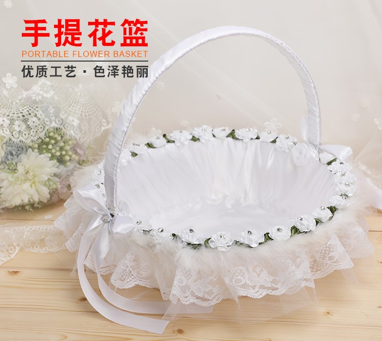 婚庆花篮 蕾丝吊钻结婚手提篮子创意婚礼新娘手提篮子详情图10