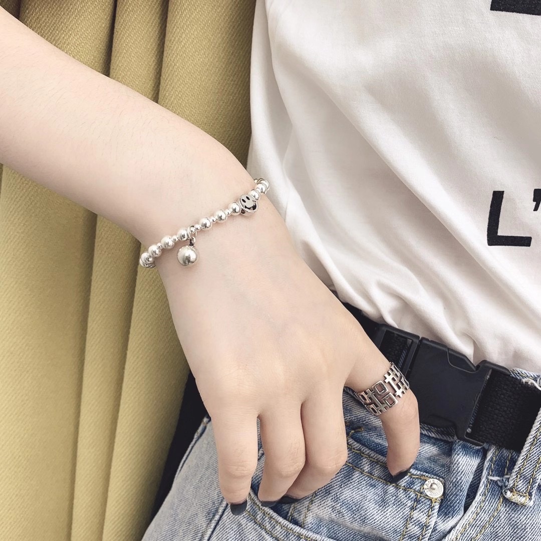 UKI SILVER and Season S925 sterling silver bead smiley face bracelet details Picture