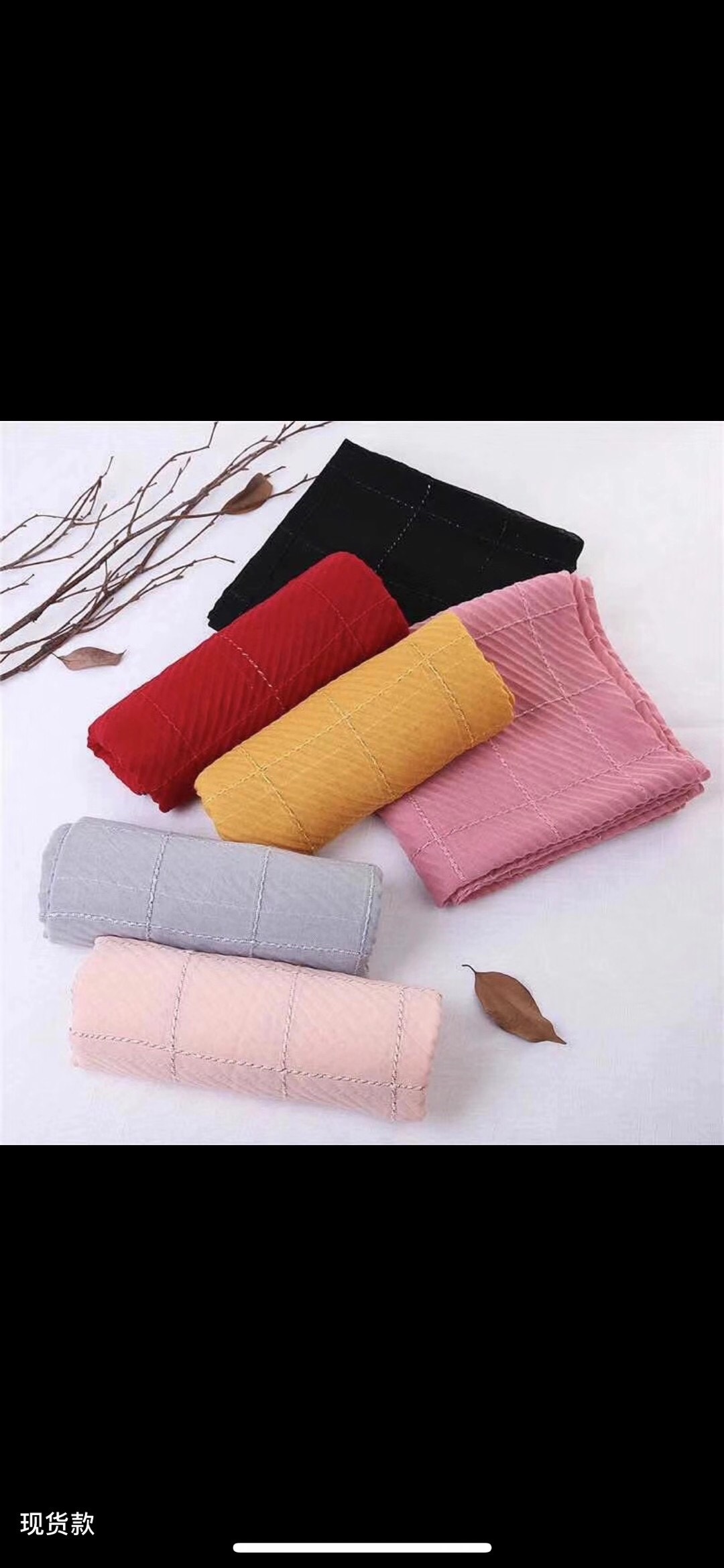 Plaid Crepe Scarf With Coloured Thread