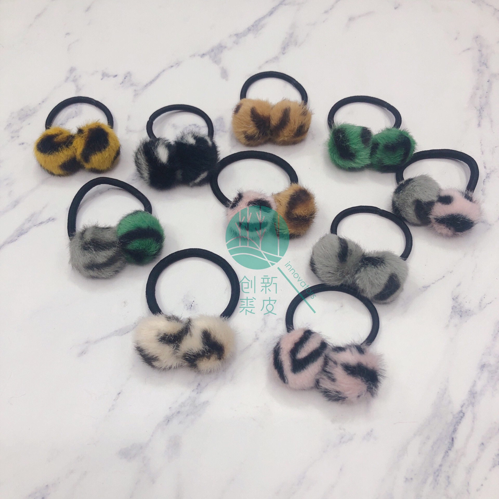 Trendy autumn and winter leopard print fur ball hair tie for women, simple, creative and cute hair tie, leather band hair accessory accessories undefined