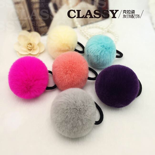 Warm and fluffy rex rabbit hair rope, real rabbit hair, big fur ball hair band, hair rope, cute plush hair accessory new product in stock detail image 2
