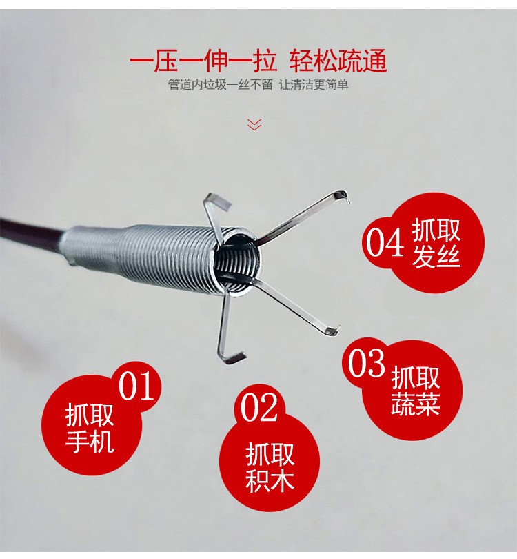 60cm下水道垃圾捡拾器手动通毛发清理器四爪异物夹取器管道疏通器详情图3