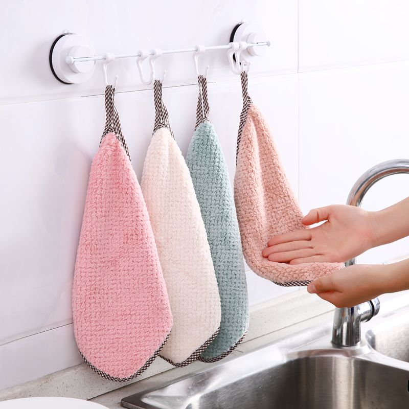 可挂式珊瑚绒擦手巾厨房清洁巾不掉毛吸水抹布洗碗布清洁布详情图1