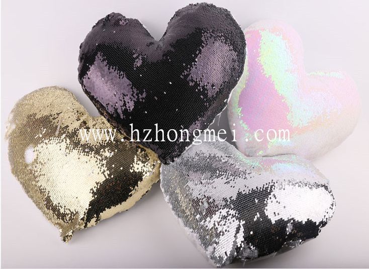 热转印亮片抱枕 热转印心形亮片抱枕 珠片心形枕套 心形亮片枕套